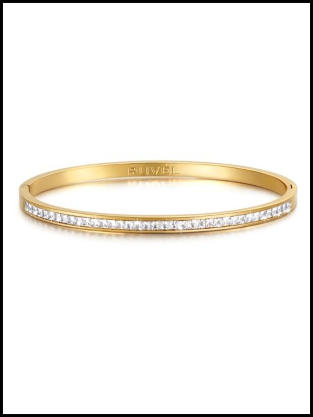 18K PVD Gold Plated Cubic Zirconia Bangle Bracelet Waterproof Stainless Steel